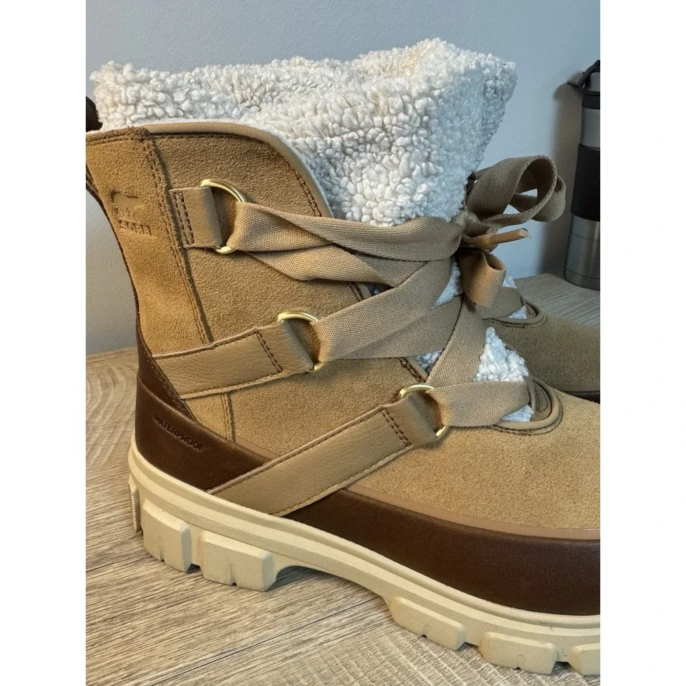 SOREL Tivoli V Resort Waterproof Women's Boots Velvet Tan 10.5 Chunky Heel Fur
